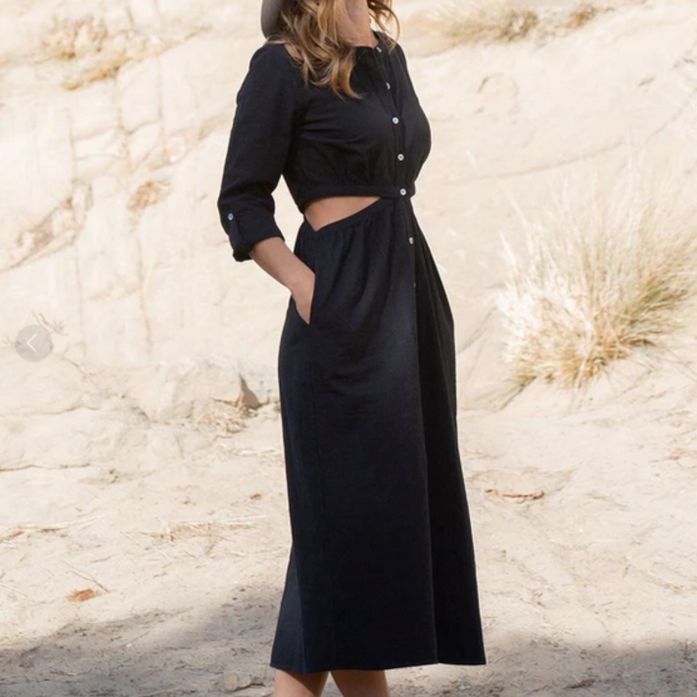 Lovestitch Cotton Cutout Button Front Dress in Classic Black  NWT